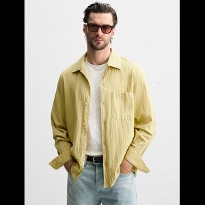 Zara Lime Green / Yellow Striped Cotton Blend Shirt